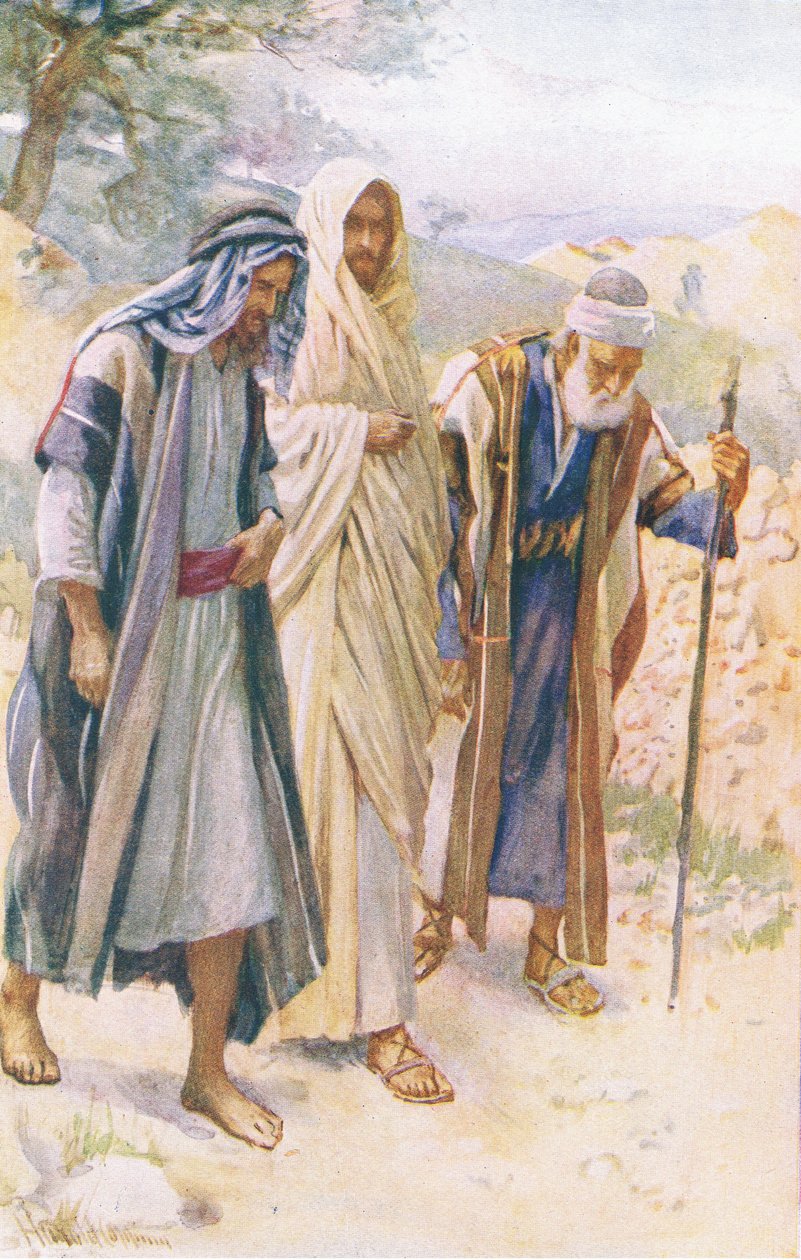 Vandringen till Emmaus, illustration från Harold Copping Pictures: The Crown Series, ca 1920-talet av Harold Copping