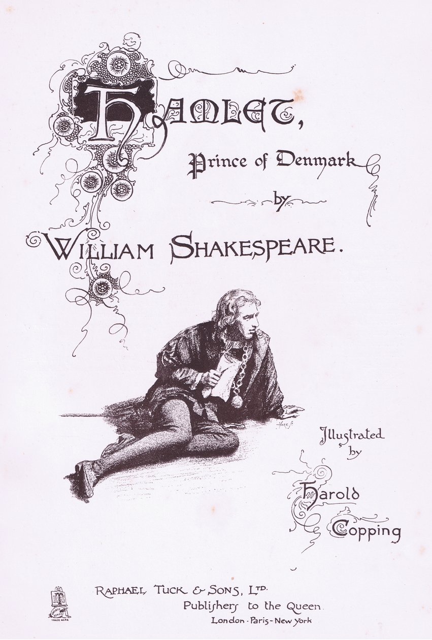 Titelbladsdesign, illustration från Hamlet av Harold Copping