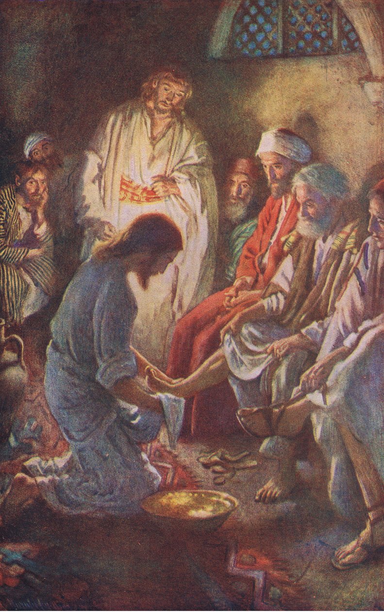 Washing the disciples feet, illustration från Harold Copping Pictures: The Crown Series, ca 1920-talet av Harold Copping