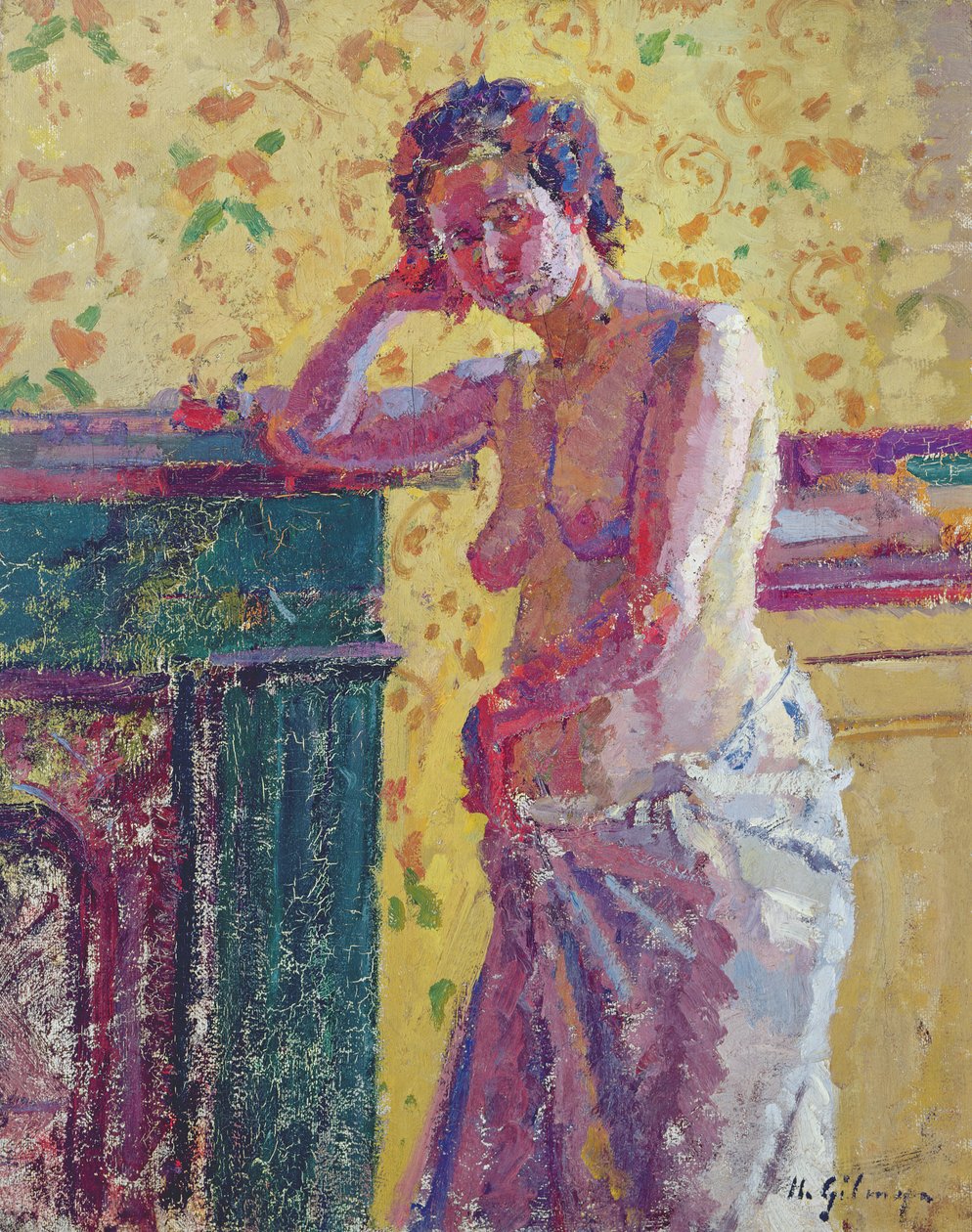 Interiör med naken (olja på duk) av Harold Gilman