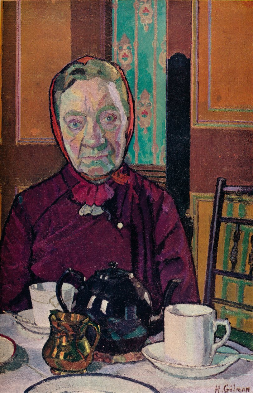Mrs Mounter vid frukostbordet, 1916-17 av Harold Gilman