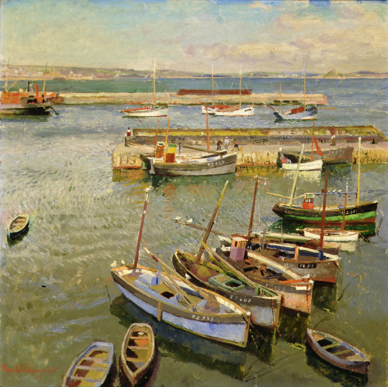Båtar, Newlyn Harbor av Harold Harvey