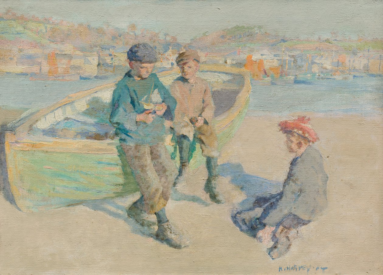 Barn i Newlyn Harbor av Harold Harvey