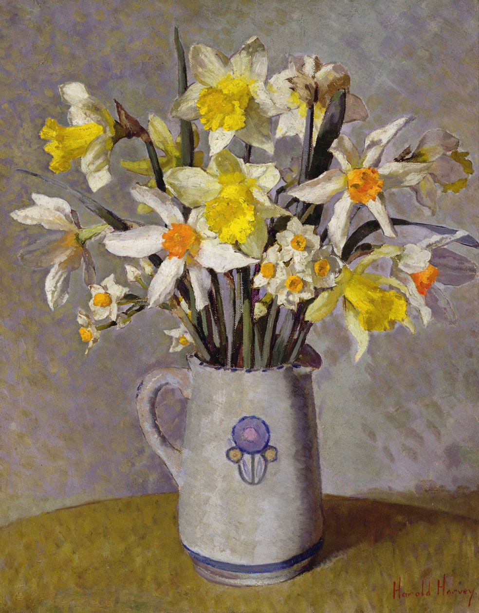 Påskliljor (olja på duk) av Harold Harvey