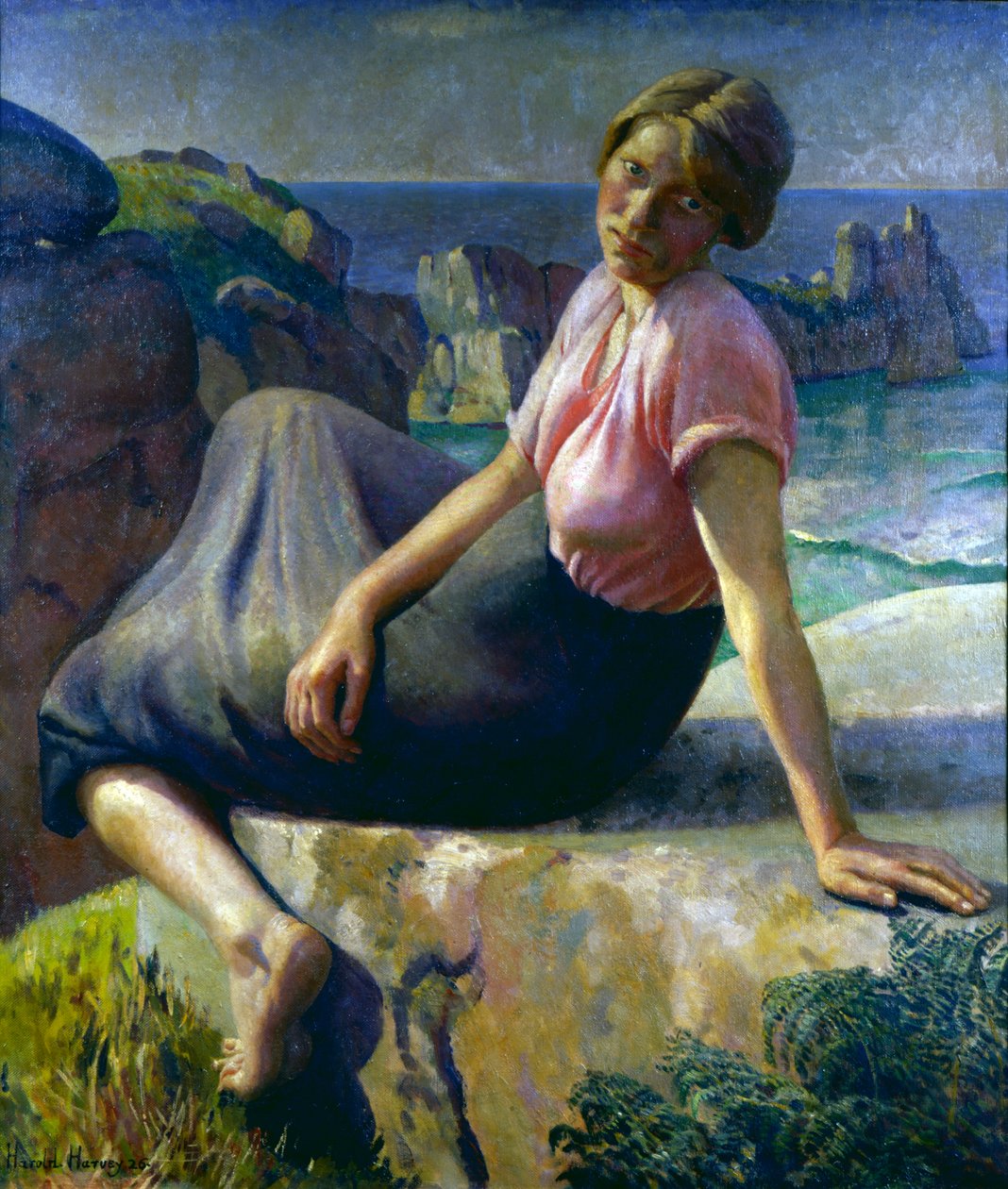 Flicka på en klippa av Harold Harvey