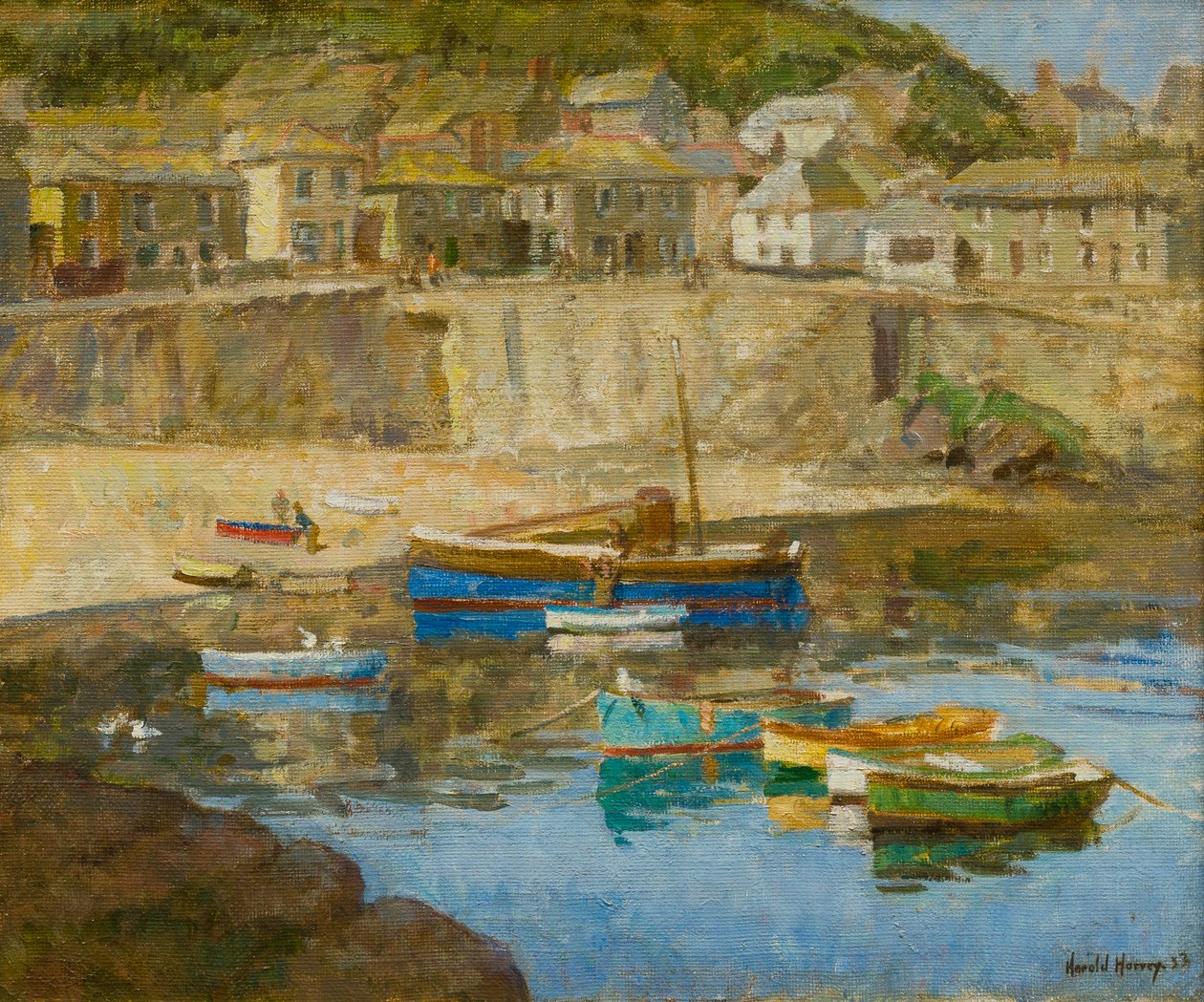 Mousehole Harbour, ca 1920 (olja på duk) av Harold Harvey