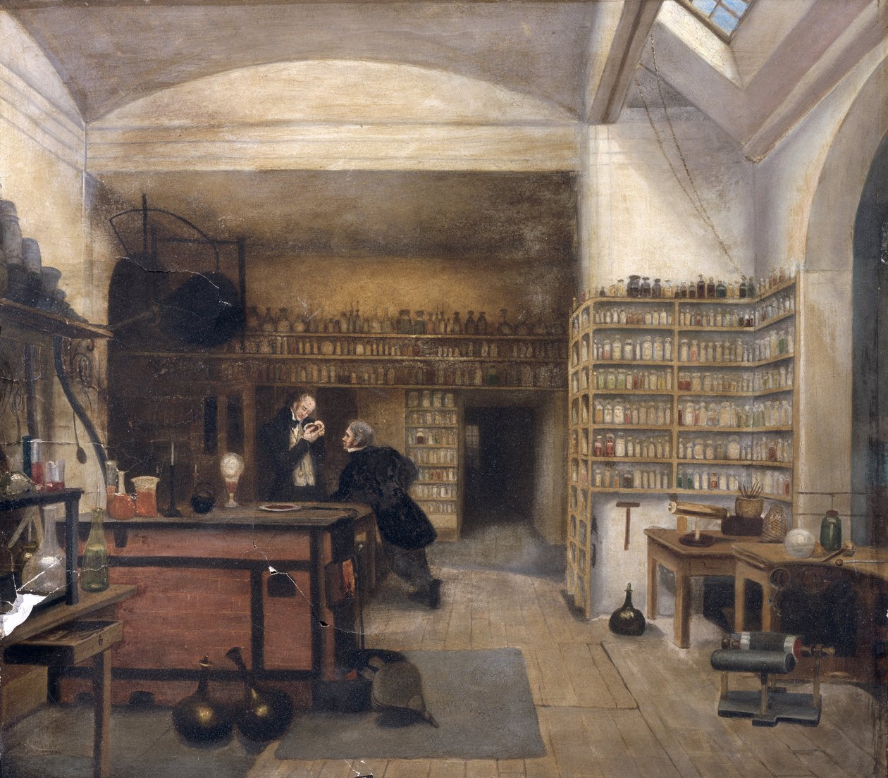 Michael Faraday (1791-1867) i hans Basement Laboratory, 1852 av Harriet Jane Moore