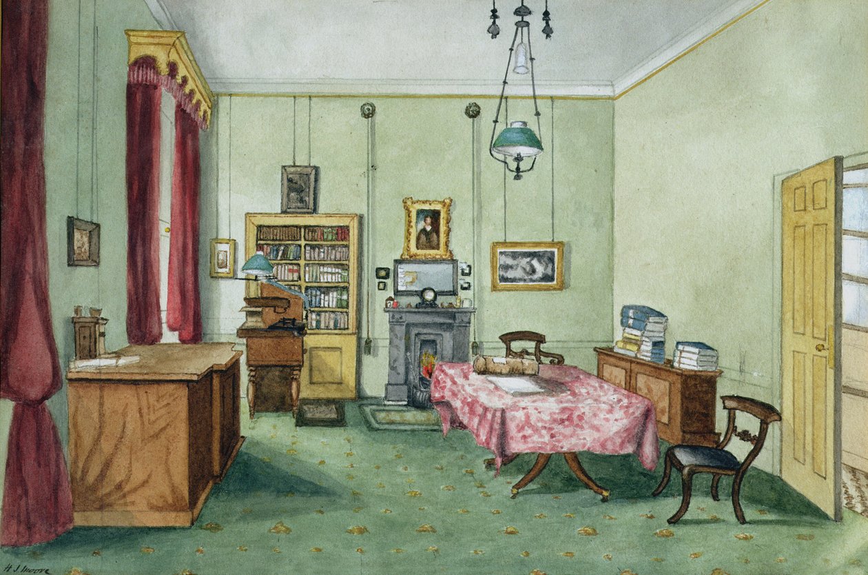 Michael Faradays studie på andra våningen vid The Royal Institution, 1850-55 av Harriet Jane Moore