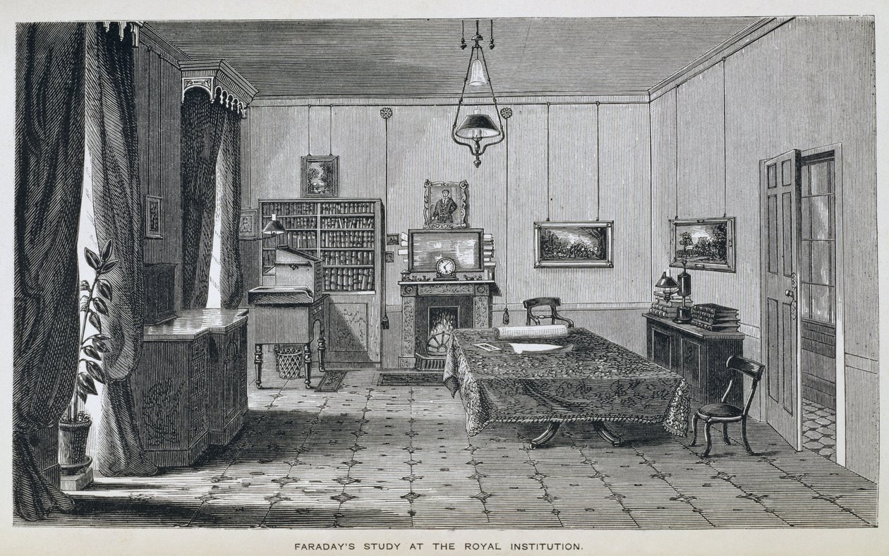 Michael Faradays studie på andra våningen vid The Royal Institution, från Henry Bence Jones 