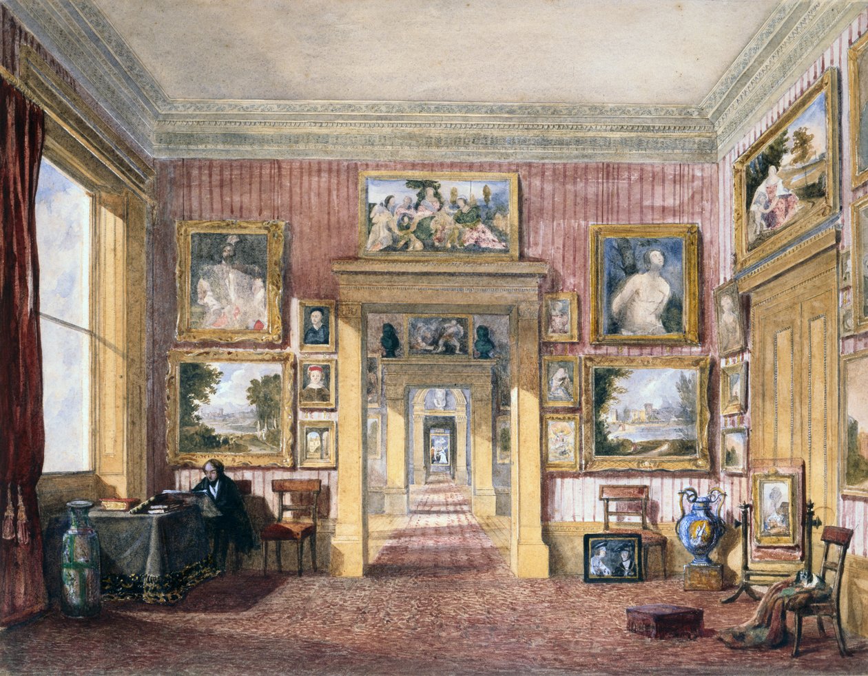 Matsalen på Thirlestaine House, Cheltenham, ca 1843 (akvarell) av Harriet Rushout (attr. to) Bowles