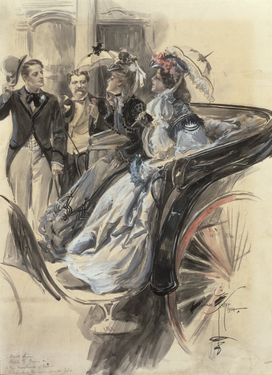 Carriage Ride, 1904 (wc, gouache och penna på kartong) av Harrison Fisher