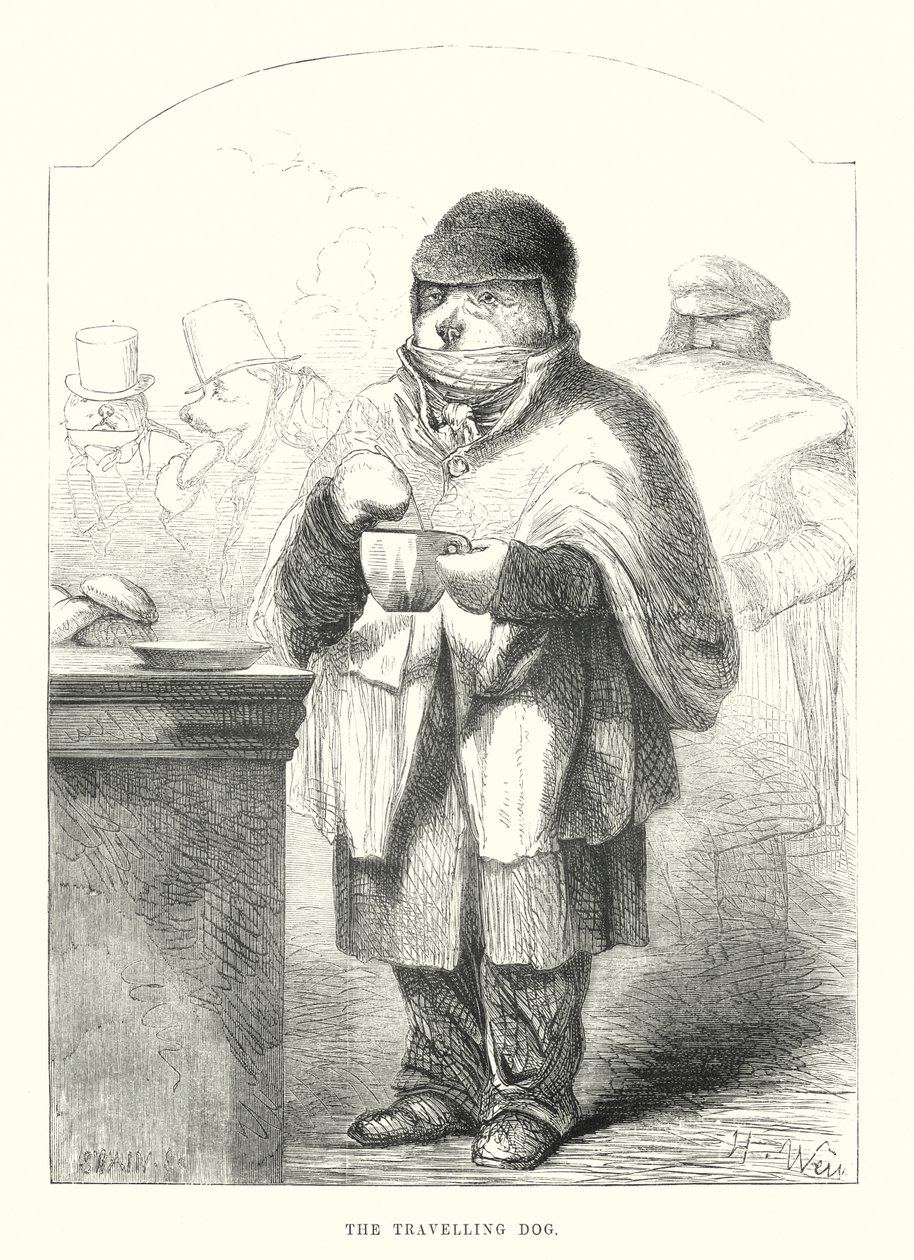 Roliga hundar: Den resande hunden (gravyr) av Harrison William Weir