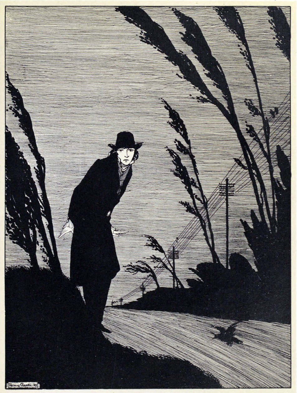 Mitt bland allt var ett kallt vitt ansikte, från The Years at the Spring, pub. 1920 av Harry Clarke