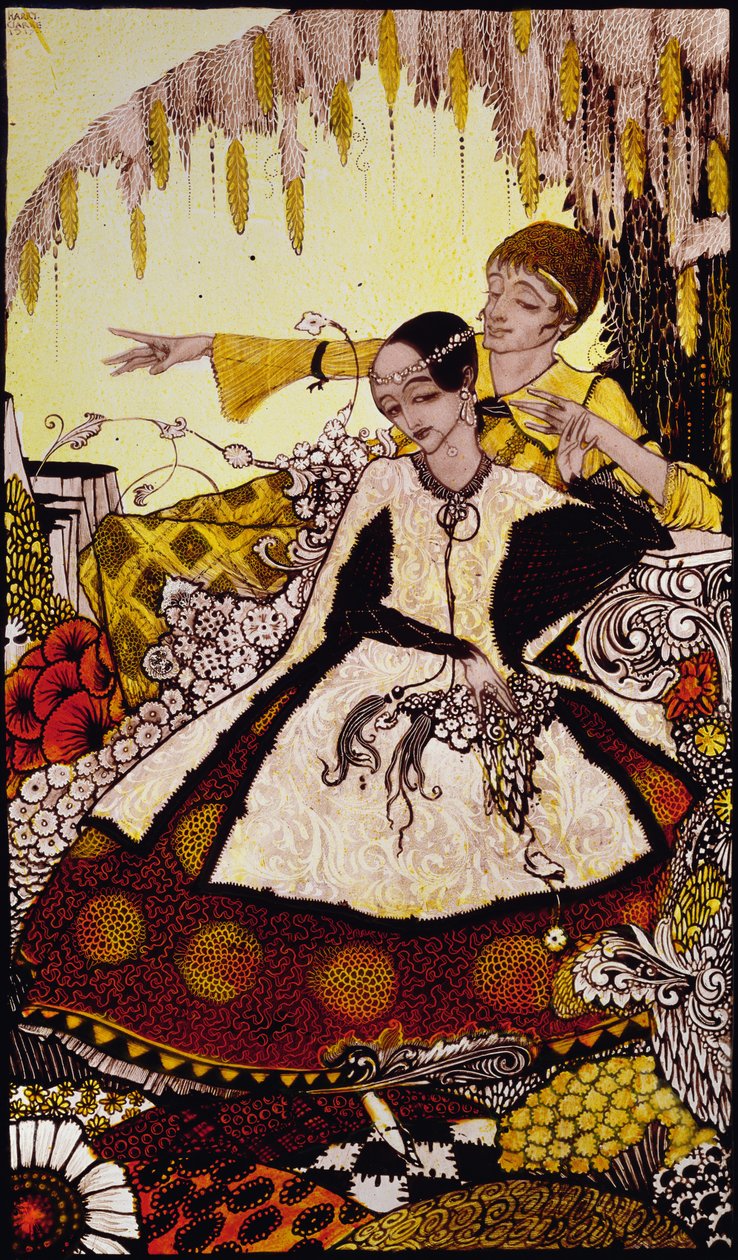 Ändå är dessa ruttna, så du är drottningen av alla som lever, eller har varit Illustration av Harry Clarke från "Queens" av J.M. Synge av Harry Clarke