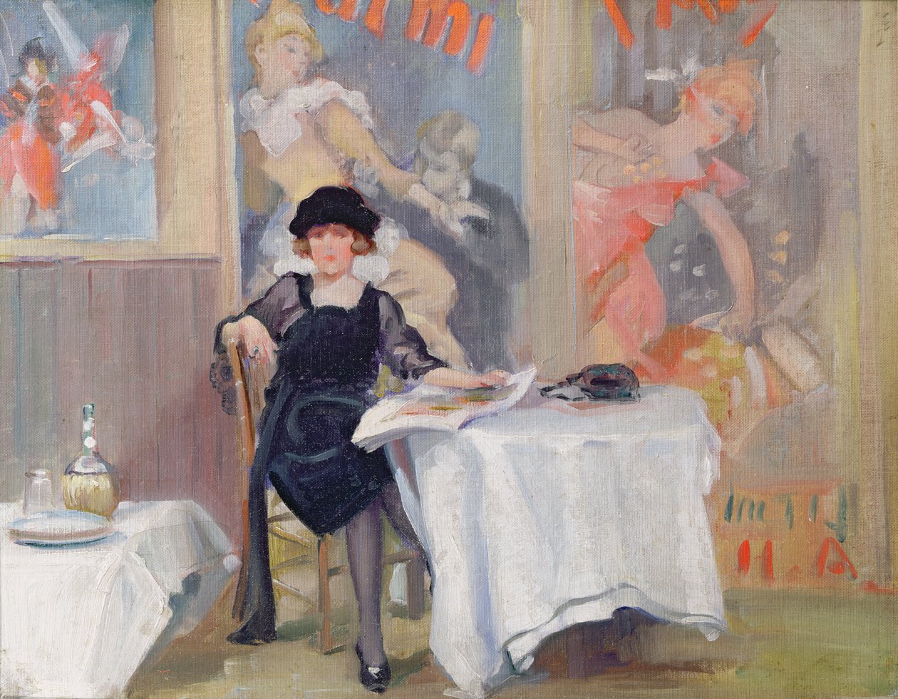 Dam vid ett cafébord av Harry J. Pearson