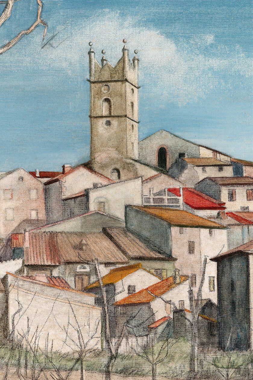 Tidig vår, se genom en fruktträdgård, c.1925 olja på duk detalj av 244479 av Harry Morley
