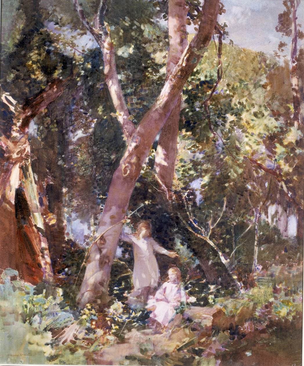 Copse, Dunston Sussex (akvarell och kroppsfärg på kort) av Harry Watson