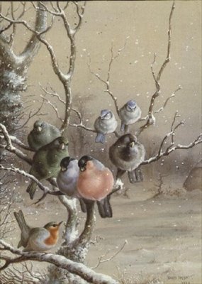 Fåglar på en snöig gren av Harry Bright