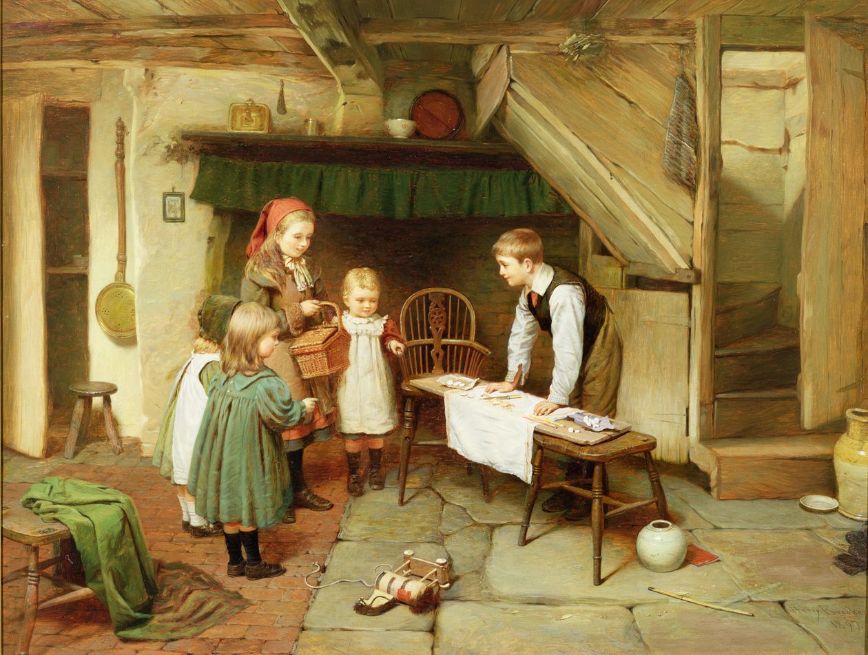A Visit to the Sweet Shop (olja på duk) (se även 17194) av Harry Brooker