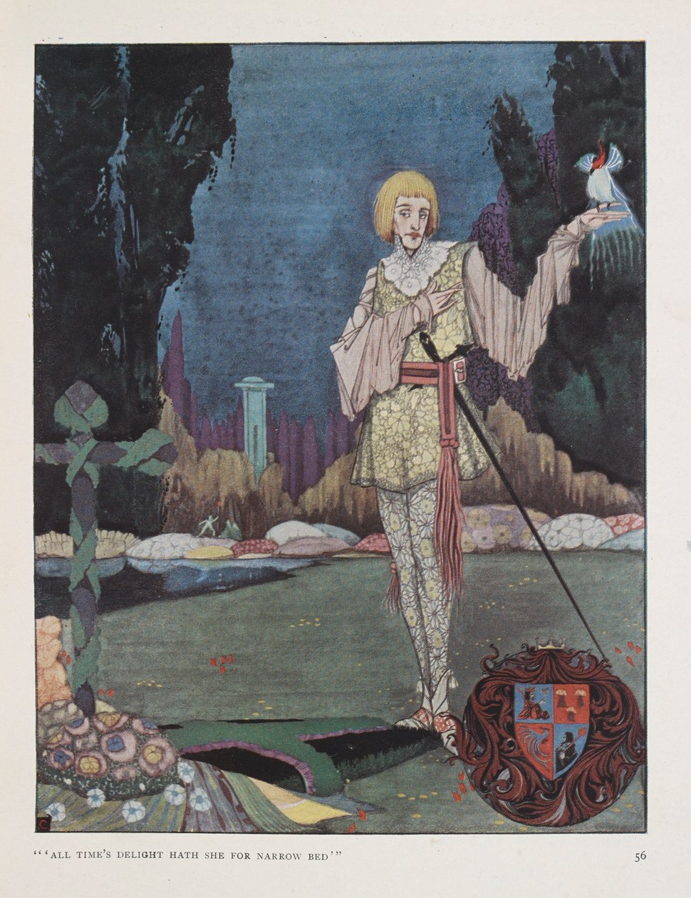 "Alla tiders glädje har hon för smalt rött." Illustration till den galna prinsens sång av Walter de la Mare. av Harry Clarke