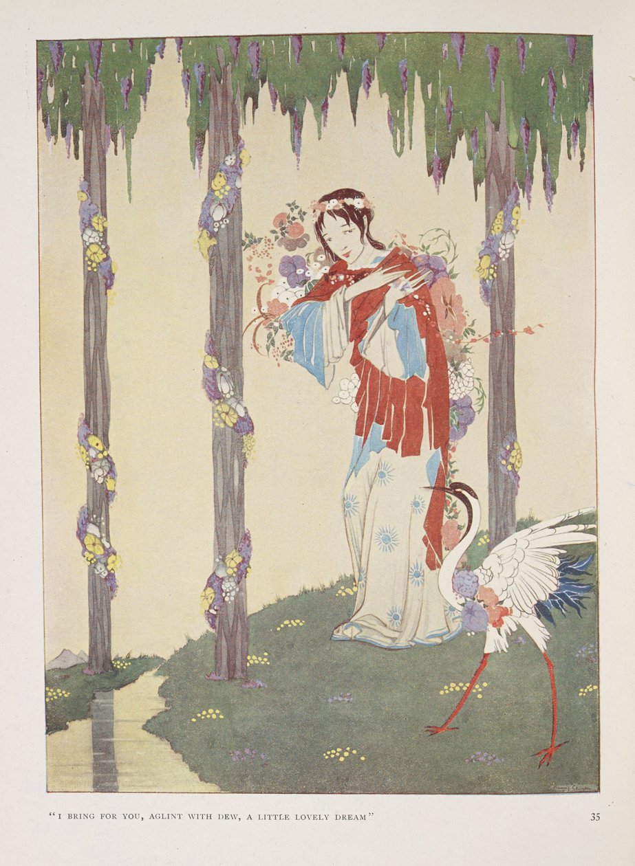 Vaggsång. "Jag tar med mig till dig, glänsande av dagg,
 en liten ljuvlig dröm" av Harry Clarke