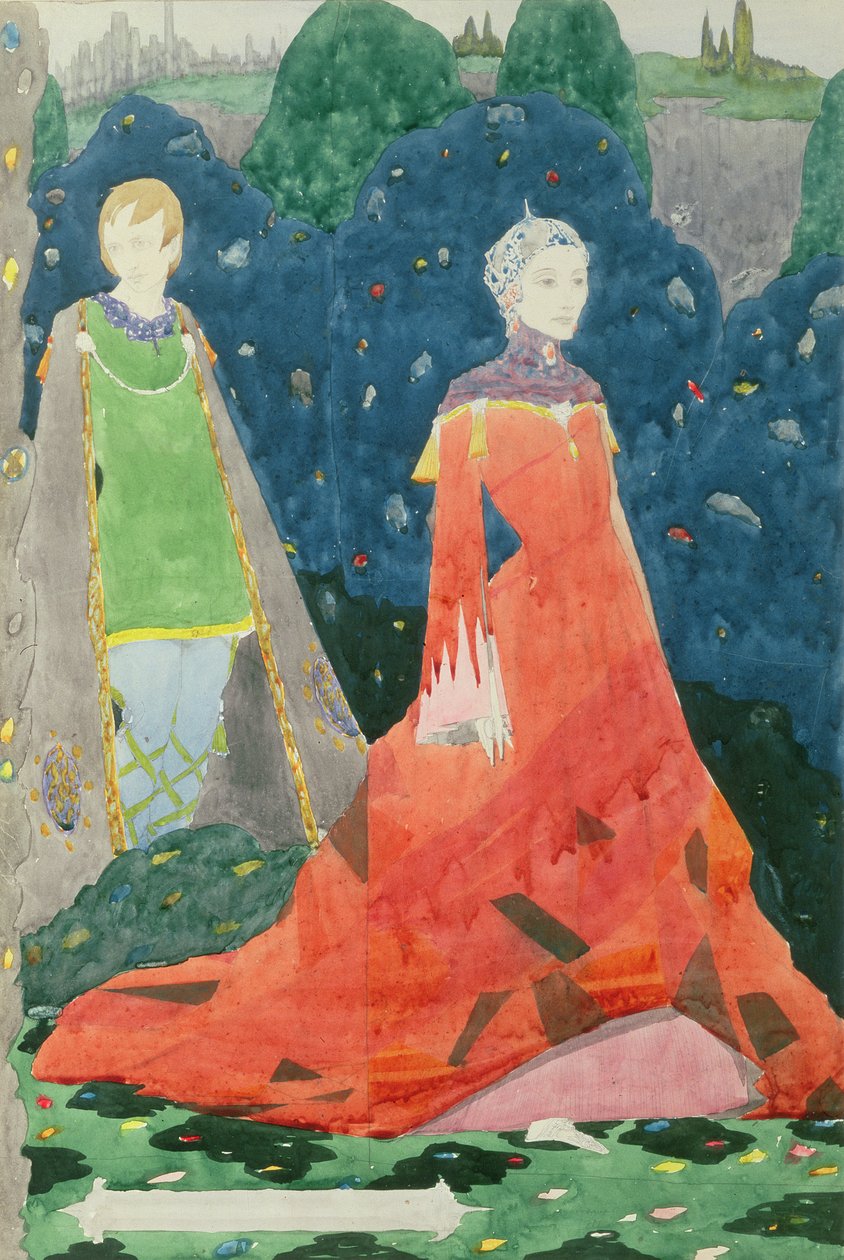Design för Genève-fönster som visar grevinnan Cathleen (wc på papper) av Harry Clarke