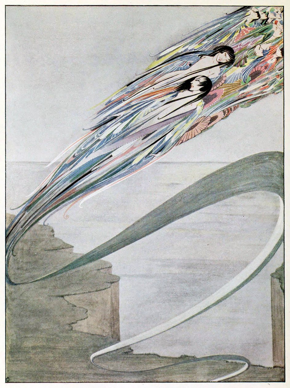 Jag är född av tusen stormar, och grå av de brusande regnet, från Årets på våren, 1920 av Harry Clarke