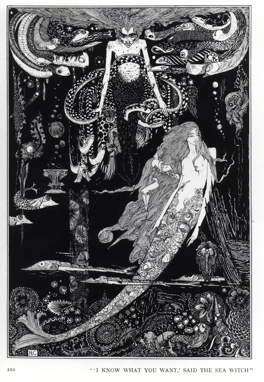 "Jag vet vad du vill ha", sade havshäxan, illustration till "Den lilla sjöjungfrun" från sagor av H.C. Andersen (1805-75), ca 1910. av Harry Clarke