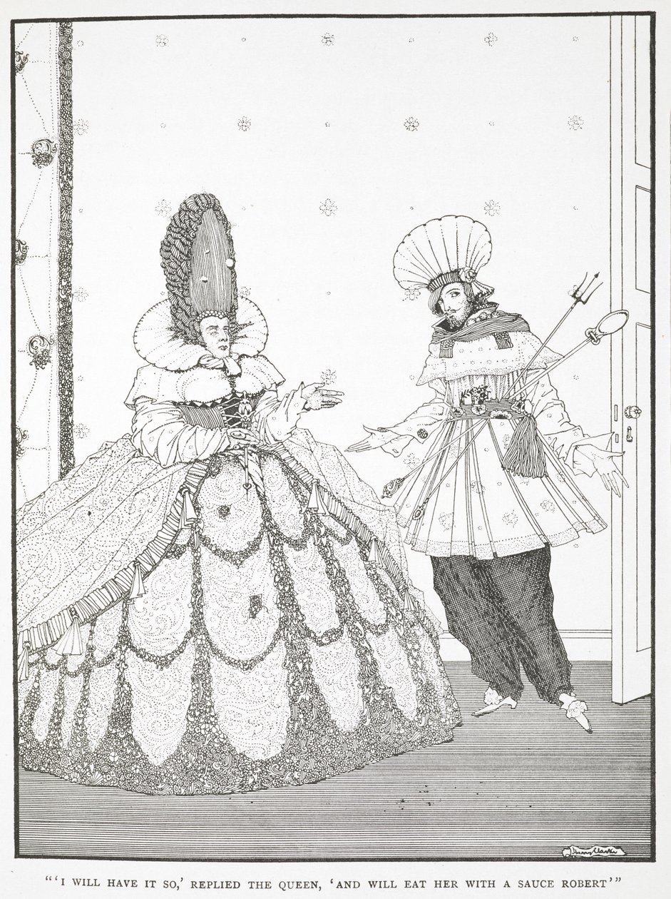 "Jag kommer att ha det så," svarade drottningen, "och ska äta henne med en sås Robert." Illustration till berättelsen, 