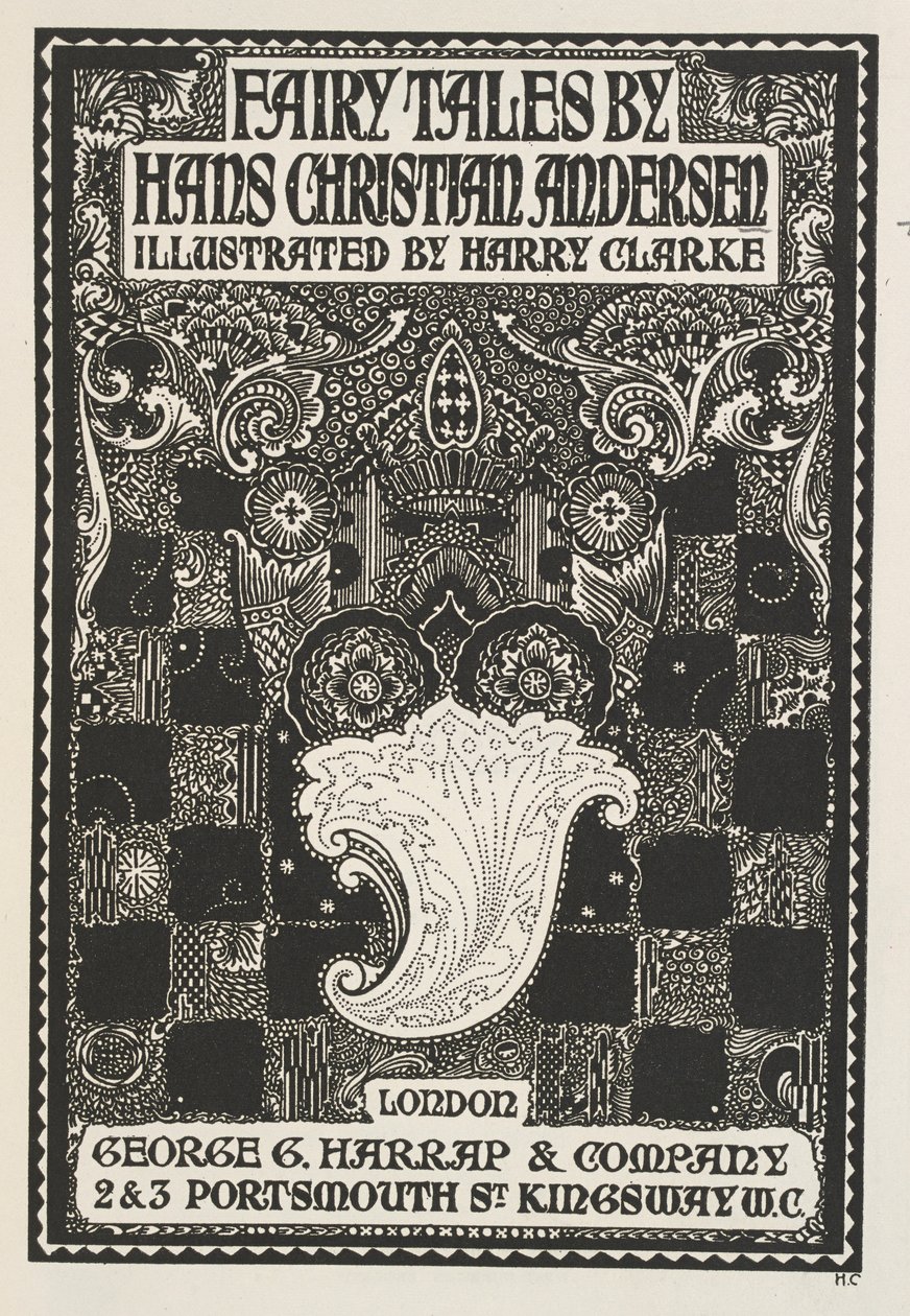 Illustrerad titelsida, med symboler och rutor. av Harry Clarke