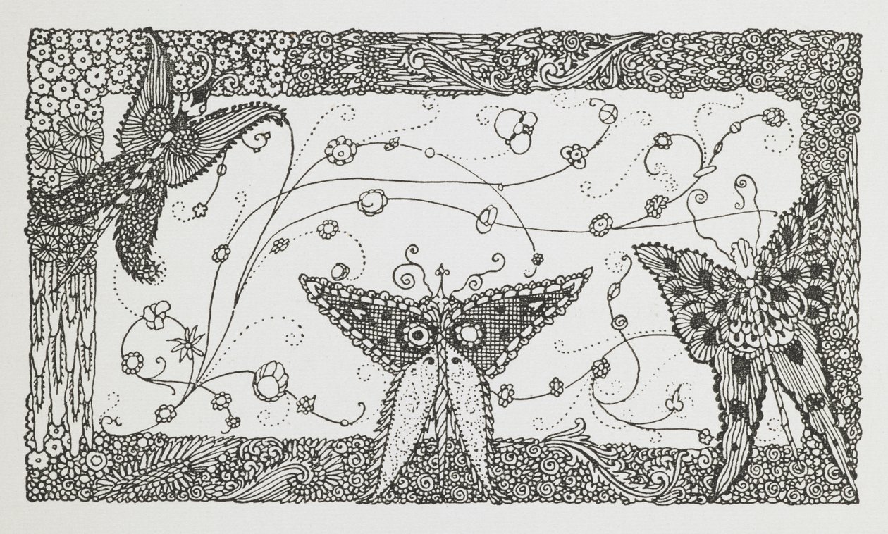 Illustrasjon til historien Riquet med dusk. En sommerfugldesign.svensk av Harry Clarke