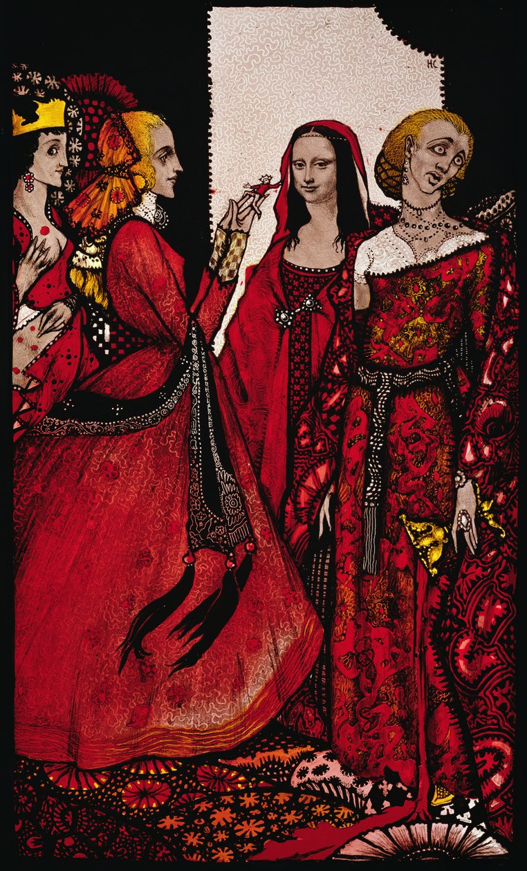Drottningar vars finger en gång rörde männen Illustration av Harry Clarke ur "Queens" av J.M. Synge av Harry Clarke
