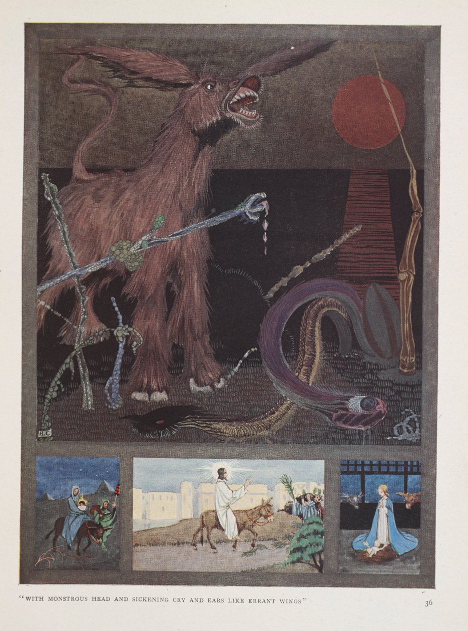 Åsnan. "Med monstruöst huvud och ett sjukt gråt   och öron som vandrande vingar" av Harry Clarke