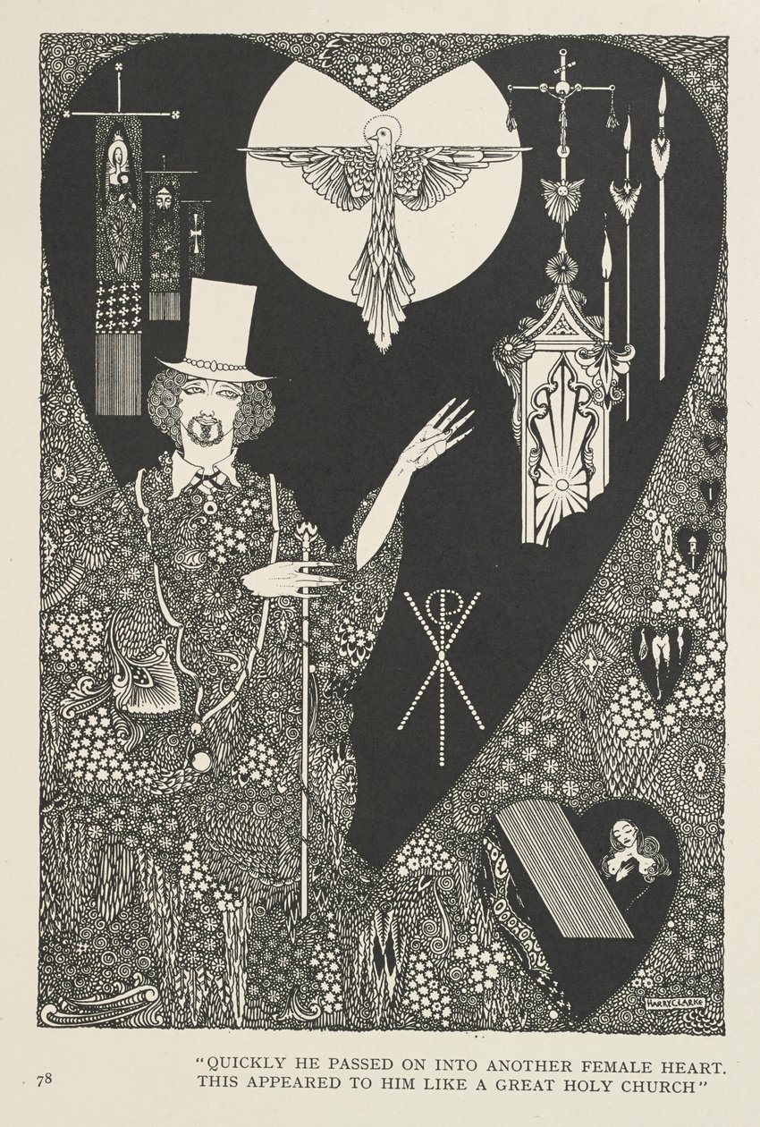 Förmögenhetens galoscher. Snabbt gick han vidare till ett annat kvinnligt hjärta. Detta framstod för honom som en stor helig kyrka. av Harry Clarke