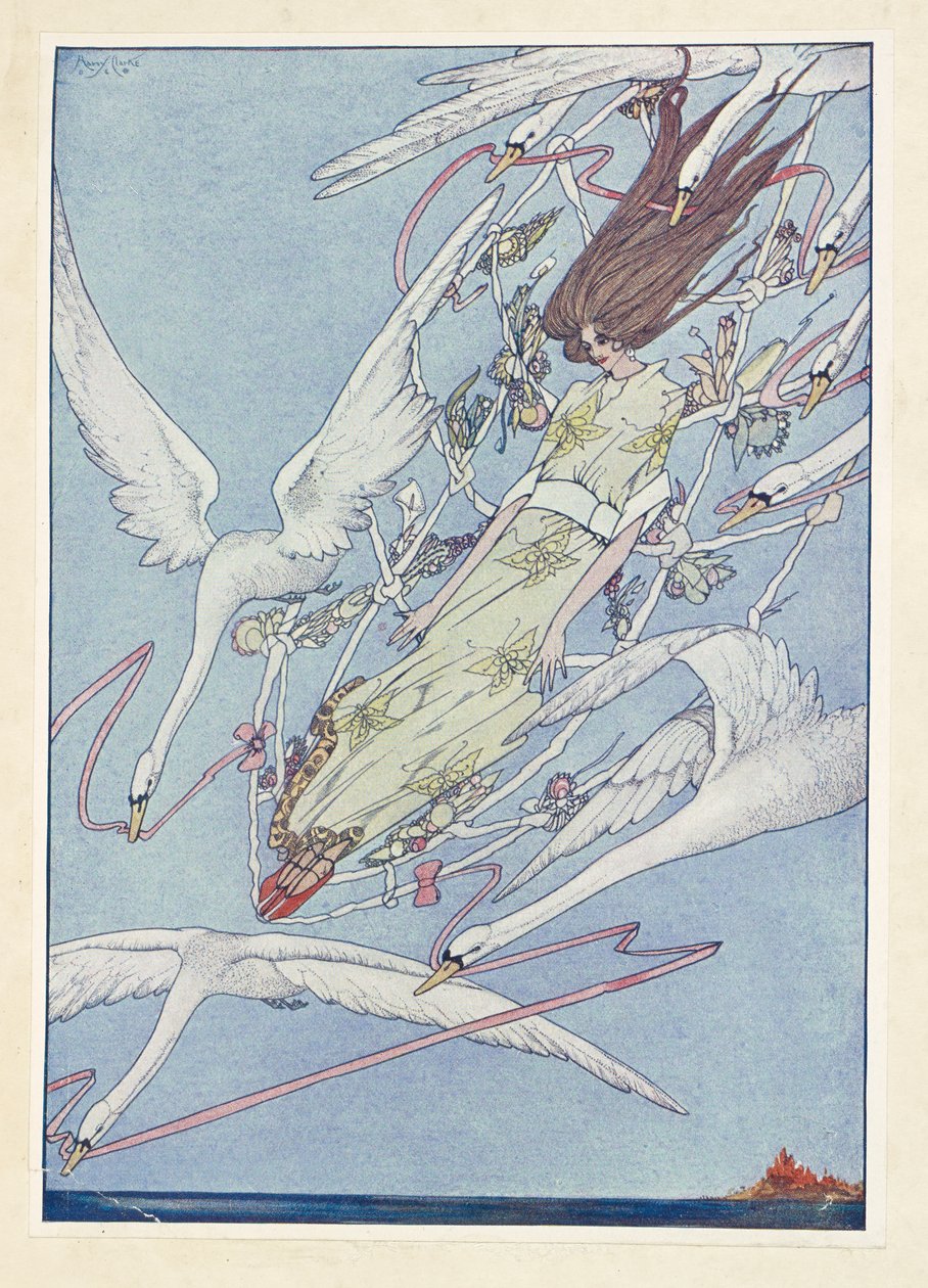 De vilda svanarna. Hela dagen flög de vidare genom luften. av Harry Clarke