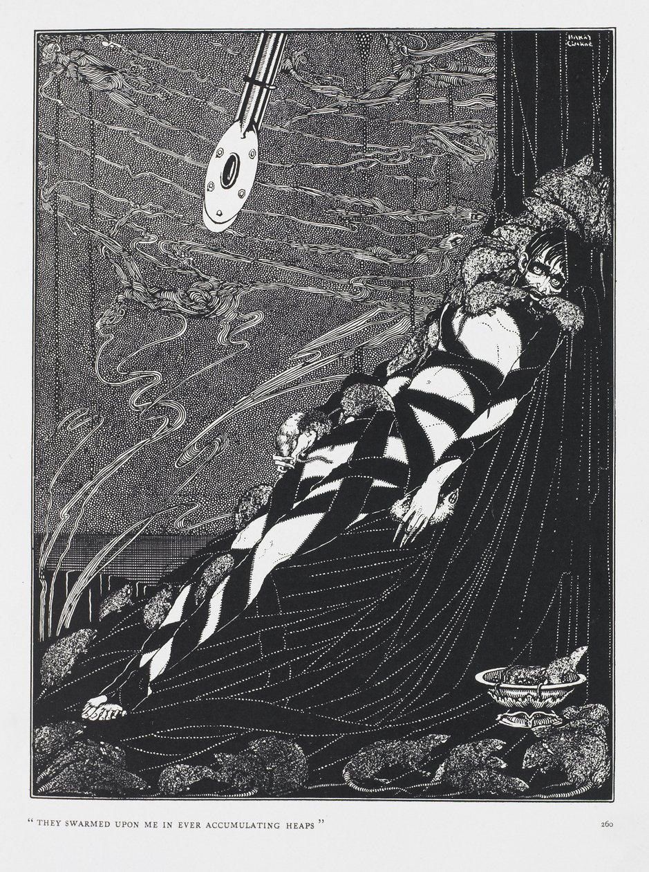 De svärmade över mig i ständigt ackumulerande högar. Från berättelsen Gropen och pendeln. av Harry Clarke