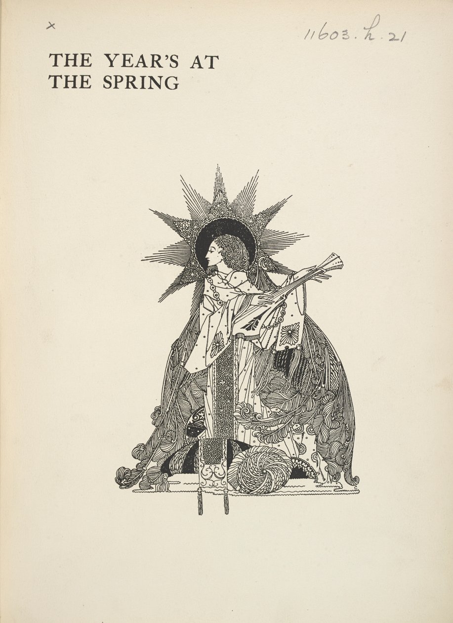 Namnlös illustration. En kvinna som spelar ett musikinstrument. av Harry Clarke