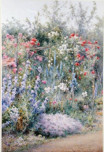 Corner of a Summer Garden (akvarell på papper) av Harry E. James