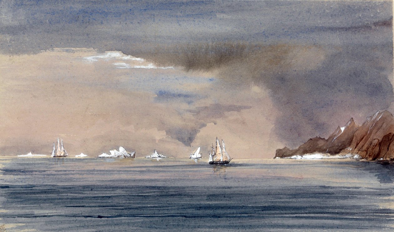 Isbergen utanför Kap Horn (Chile), med silhuetten av HMS Tribune. Målning av viceamiral Harry Edmund Edgell (1809-1876), akvarell 1856. av Harry Edmond Edgell