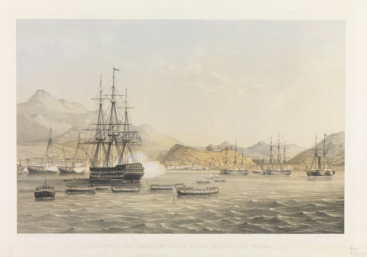 Britternas intag av ön Chusan 5 juli 1840 av Harry Francis Darell