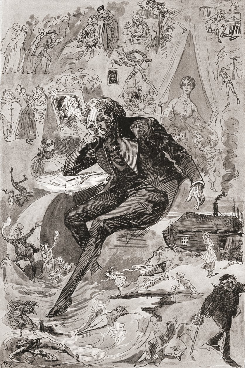 David Copperfield. Illustration av Harry Furniss till Charles Dickens-romanen David Copperfield, från The Testimonial Edition, publicerad 1910. av Harry Furniss