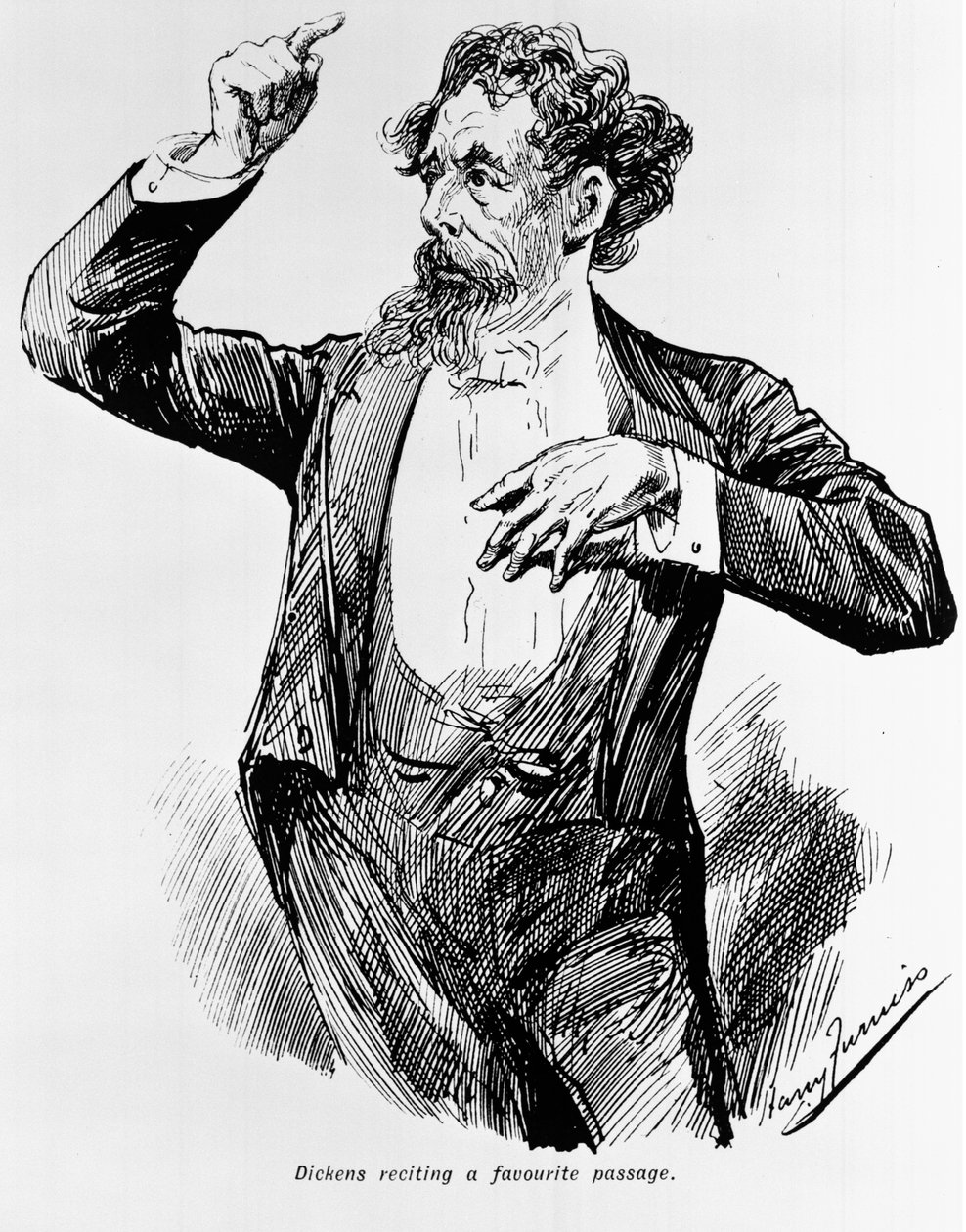 Dickens reciterar sitt favoritställe, 1900-talet av Harry Furniss