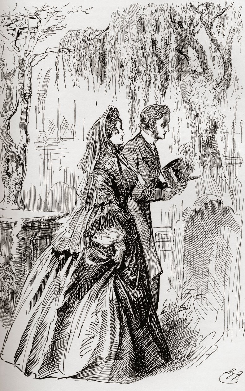 Estella och Pip. "Jag såg ingen skugga av en annan avsked från henne." av Harry Furniss