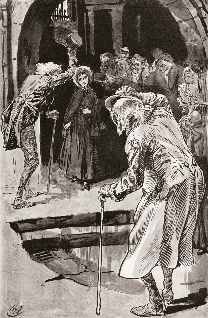 Lilla Dorrit. Illustration av Harry Furniss till Charles Dickens roman Little Dorrit, från The Testimonial Edition, publicerad 1910. av Harry Furniss