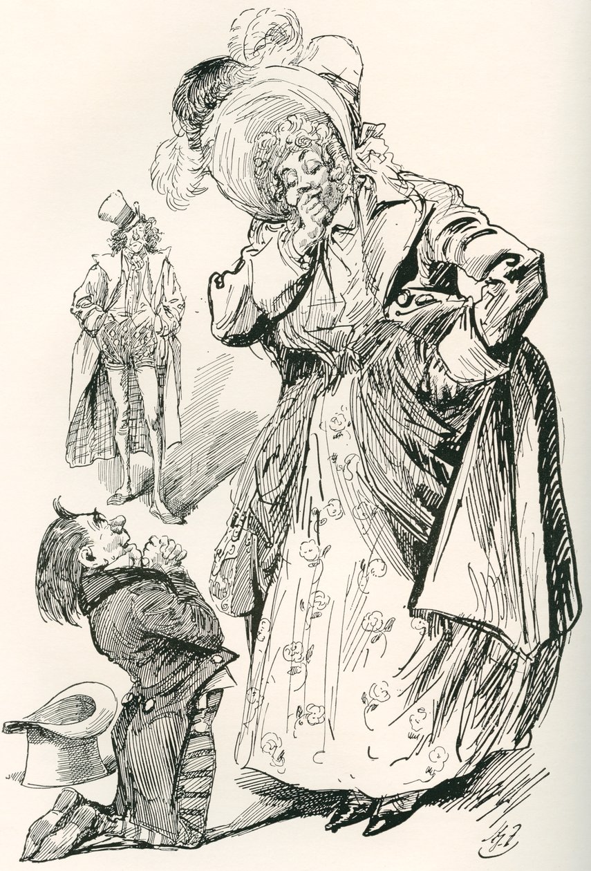 Major Tpschoffki. Illustration av Harry Furniss för en Charles Dickens julberättelse, Going Into Society, från The Testimonial Edition, publicerad 1910. av Harry Furniss