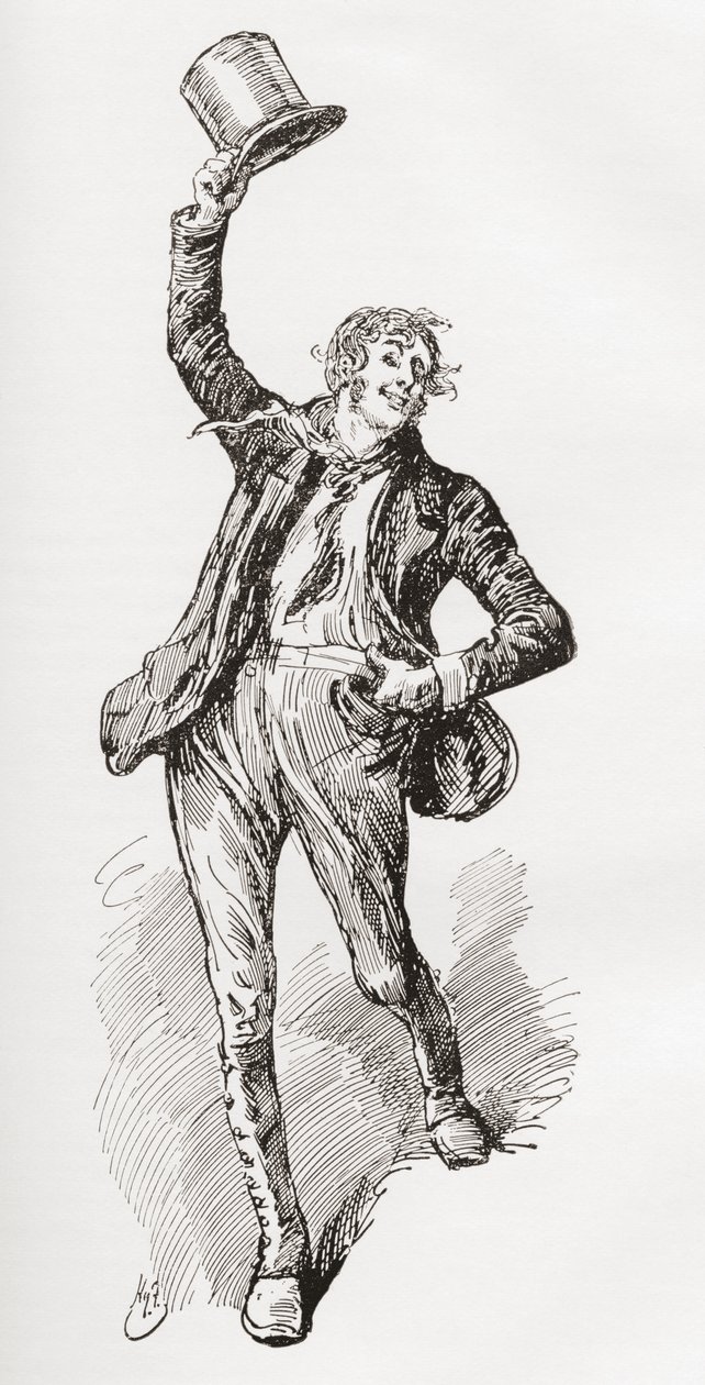 Mark Tapley. Illustration av Harry Furniss till Charles Dickens-romanen Martin Chuzzlewit, från The Testimonial Edition, publicerad 1910. av Harry Furniss