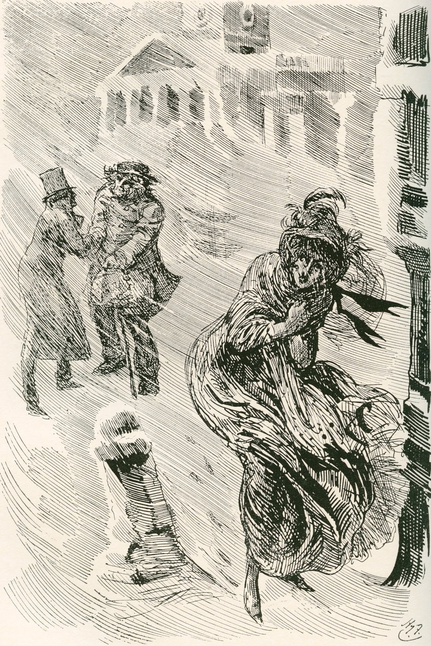 Martha vandraren. Illustration av Harry Furniss till Charles Dickens-romanen David Copperfield, från The Testimonial Edition, publicerad 1910. av Harry Furniss