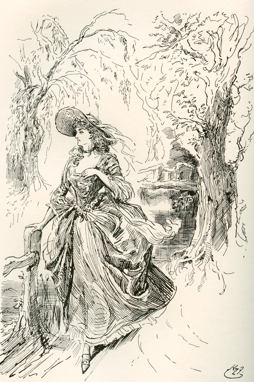 Miss Haredale. Illustration av Harry Furniss till Charles Dickens-romanen Barnaby Rudge, från The Testimonial Edition, publicerad 1910. av Harry Furniss