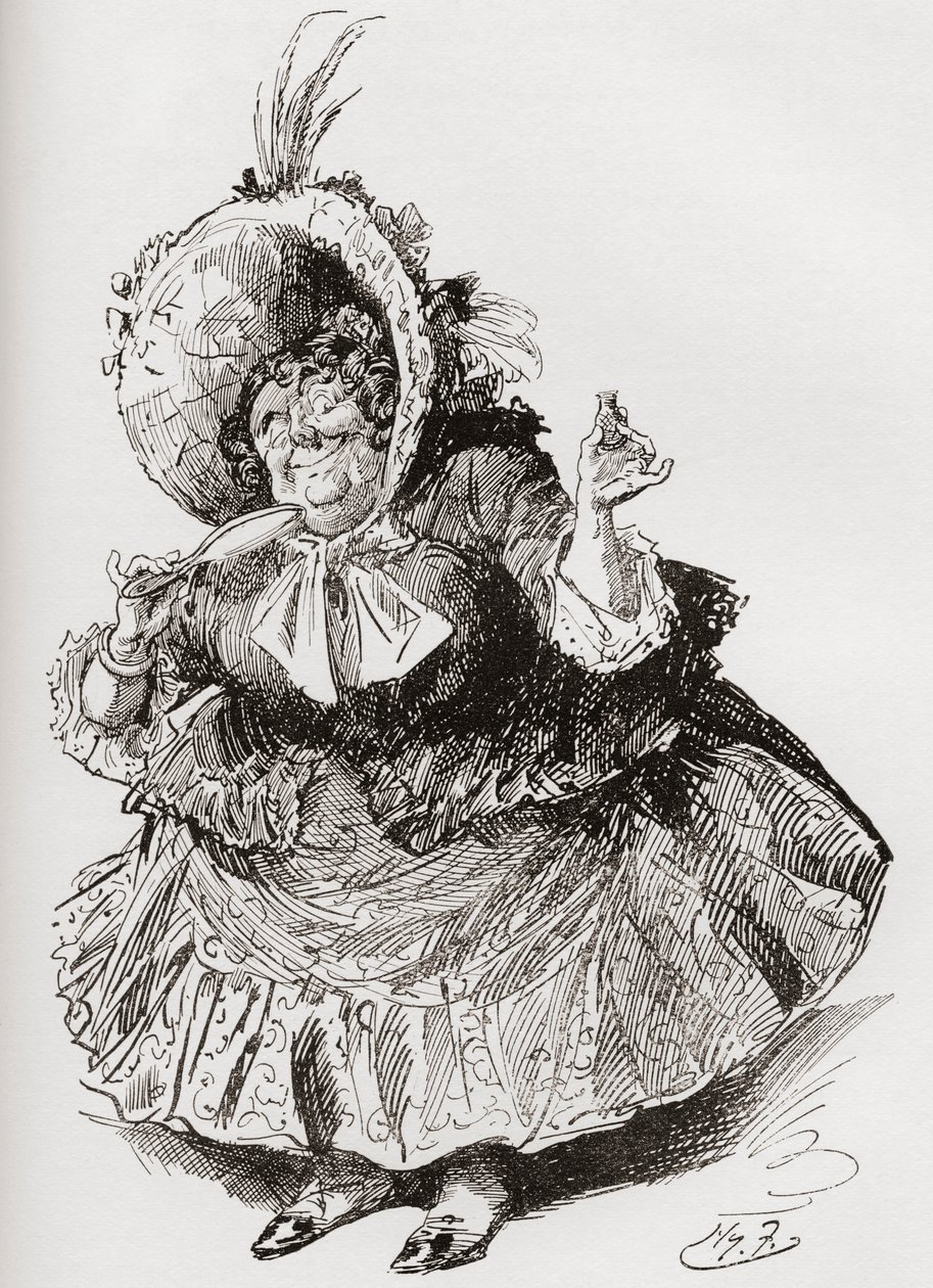 Miss Mowcher. Illustration av Harry Furniss till Charles Dickens-romanen David Copperfield, från The Testimonial Edition, publicerad 1910. av Harry Furniss