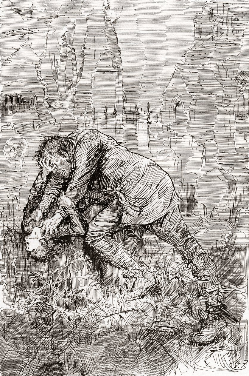 Pips kamp med den förrymde straffången. " av Harry Furniss
